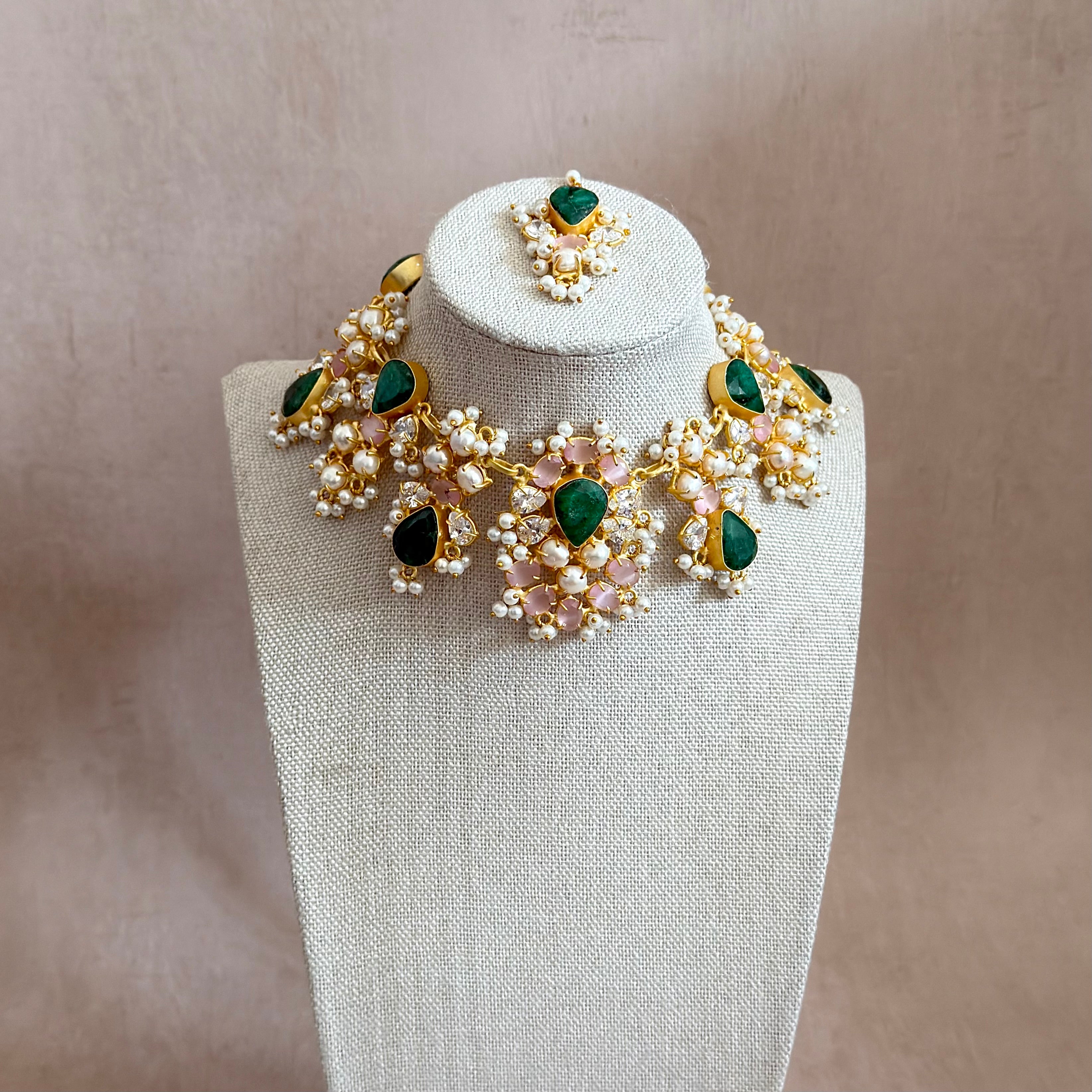 Esme Green Pink Necklace Set - Ahseya & Co