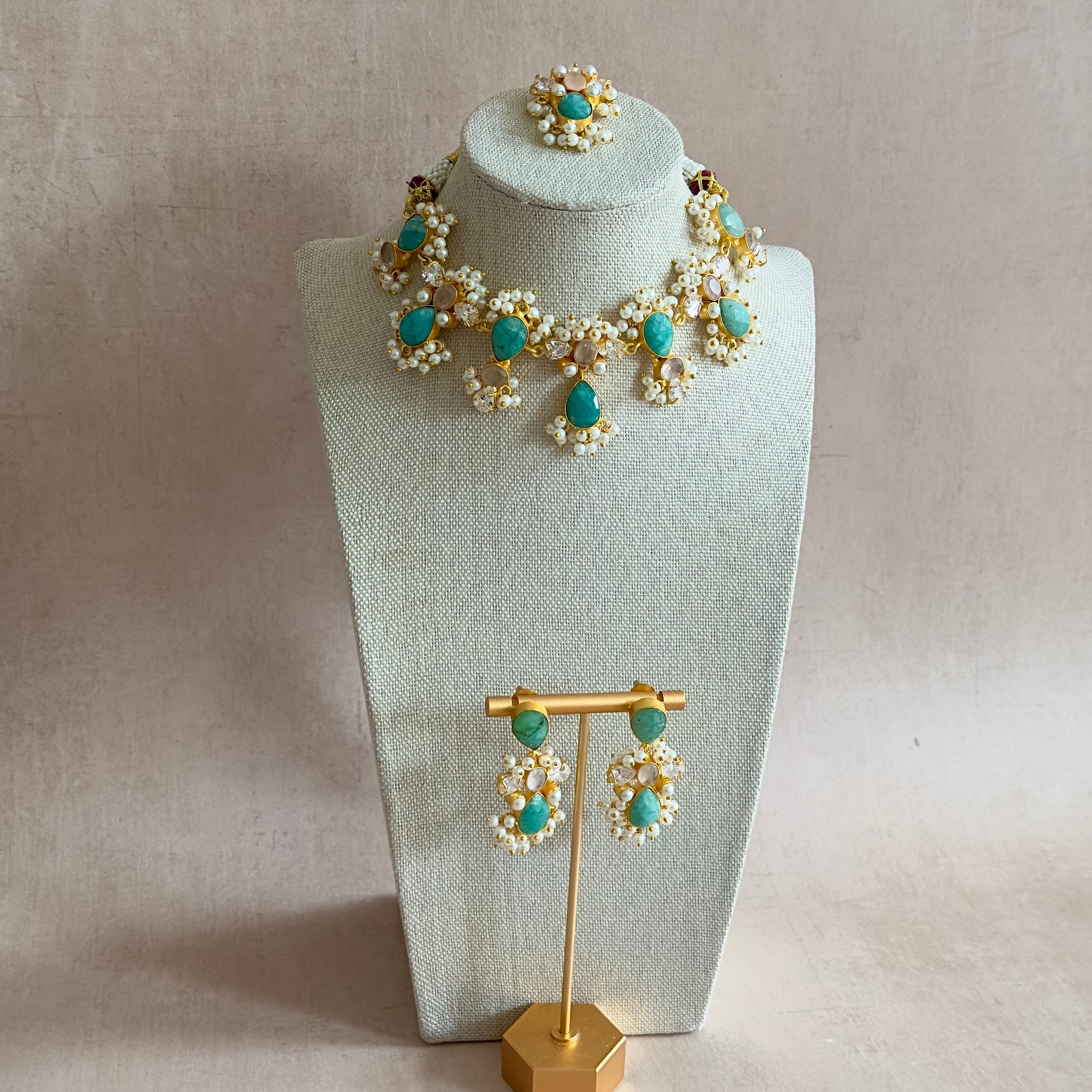 Maysun Mint Crystal Necklace Set - Ahseya & Co