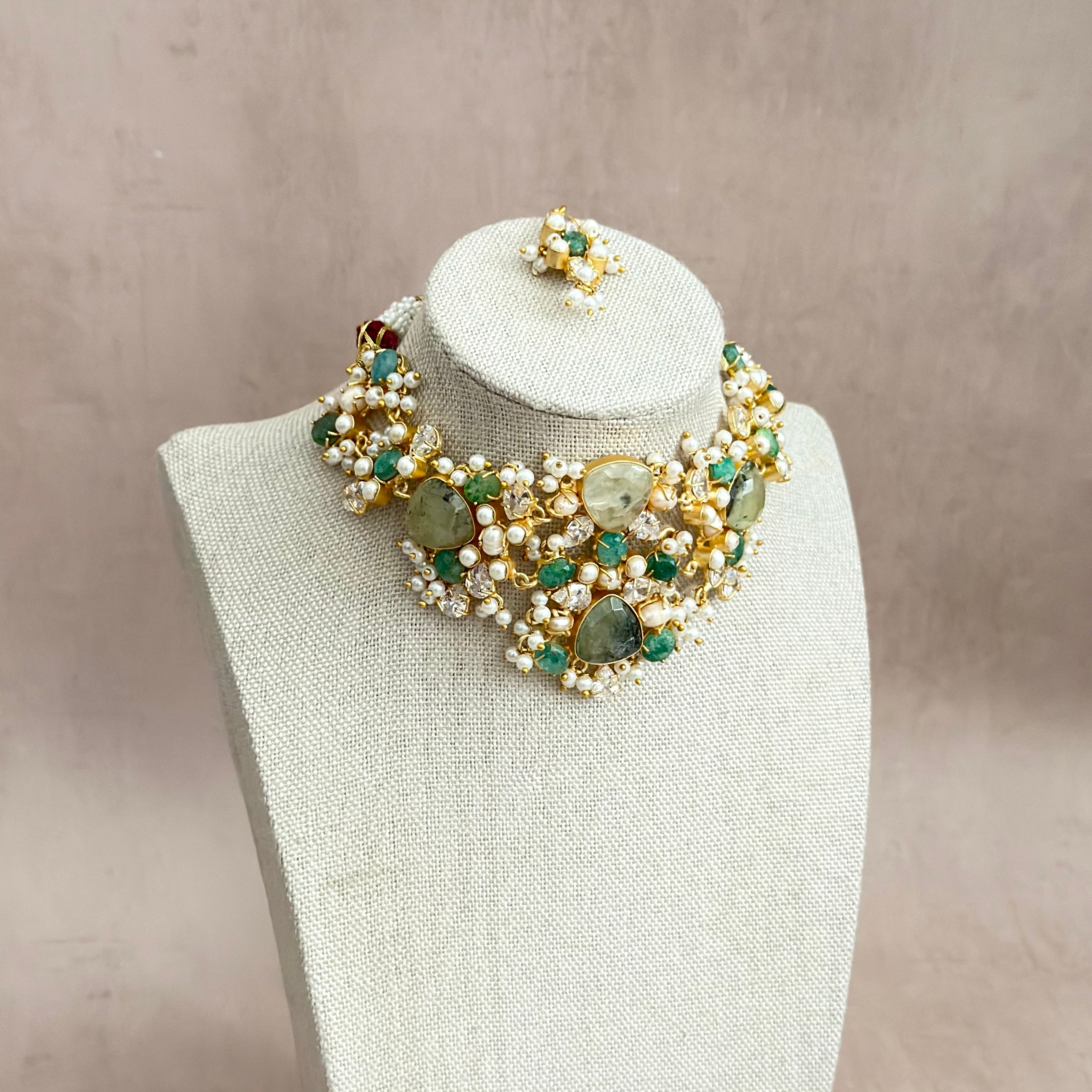 Qamara Green Crystal Choker Set - Ahseya & Co