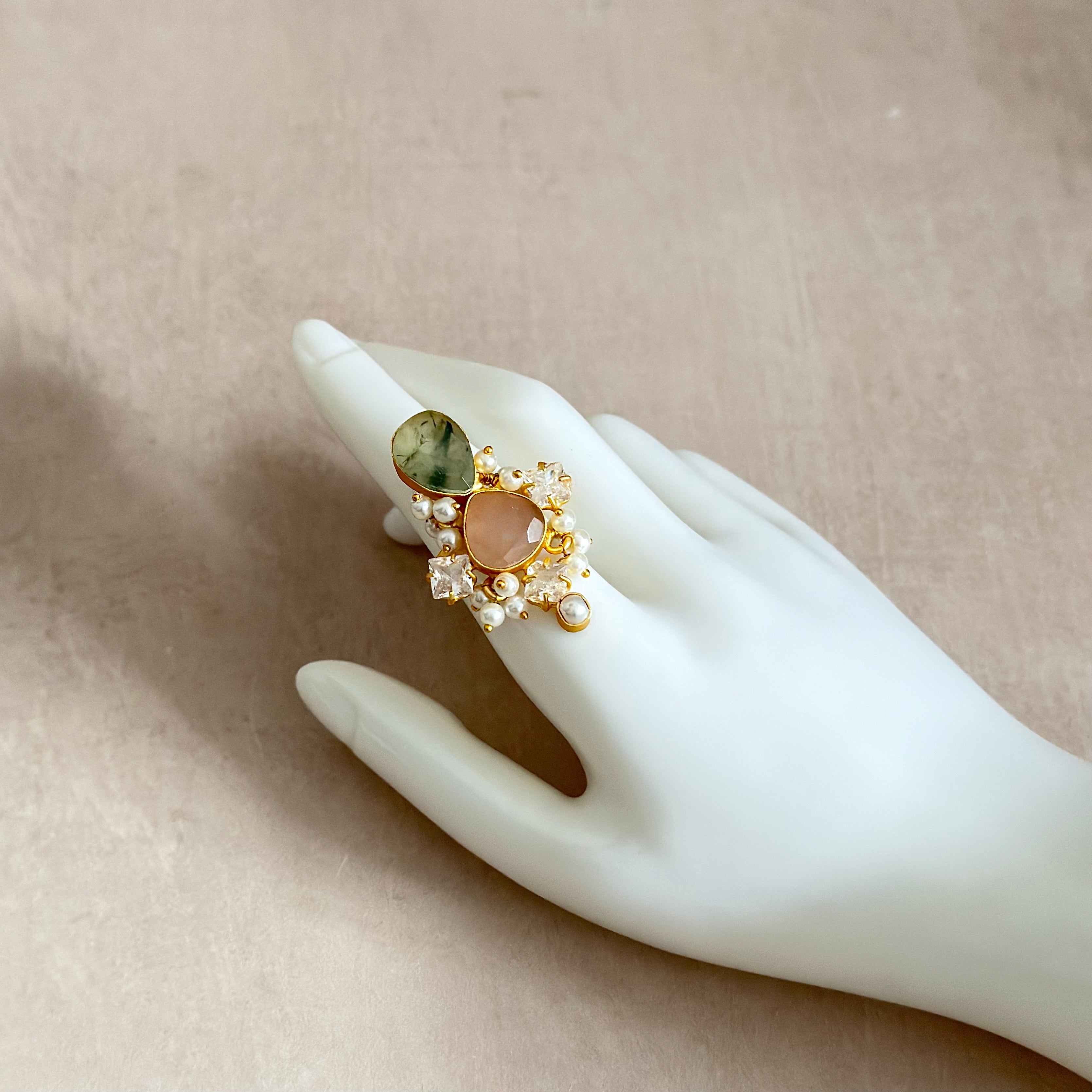 Gwen Olive Pink Crystal Ring - Ahseya & Co