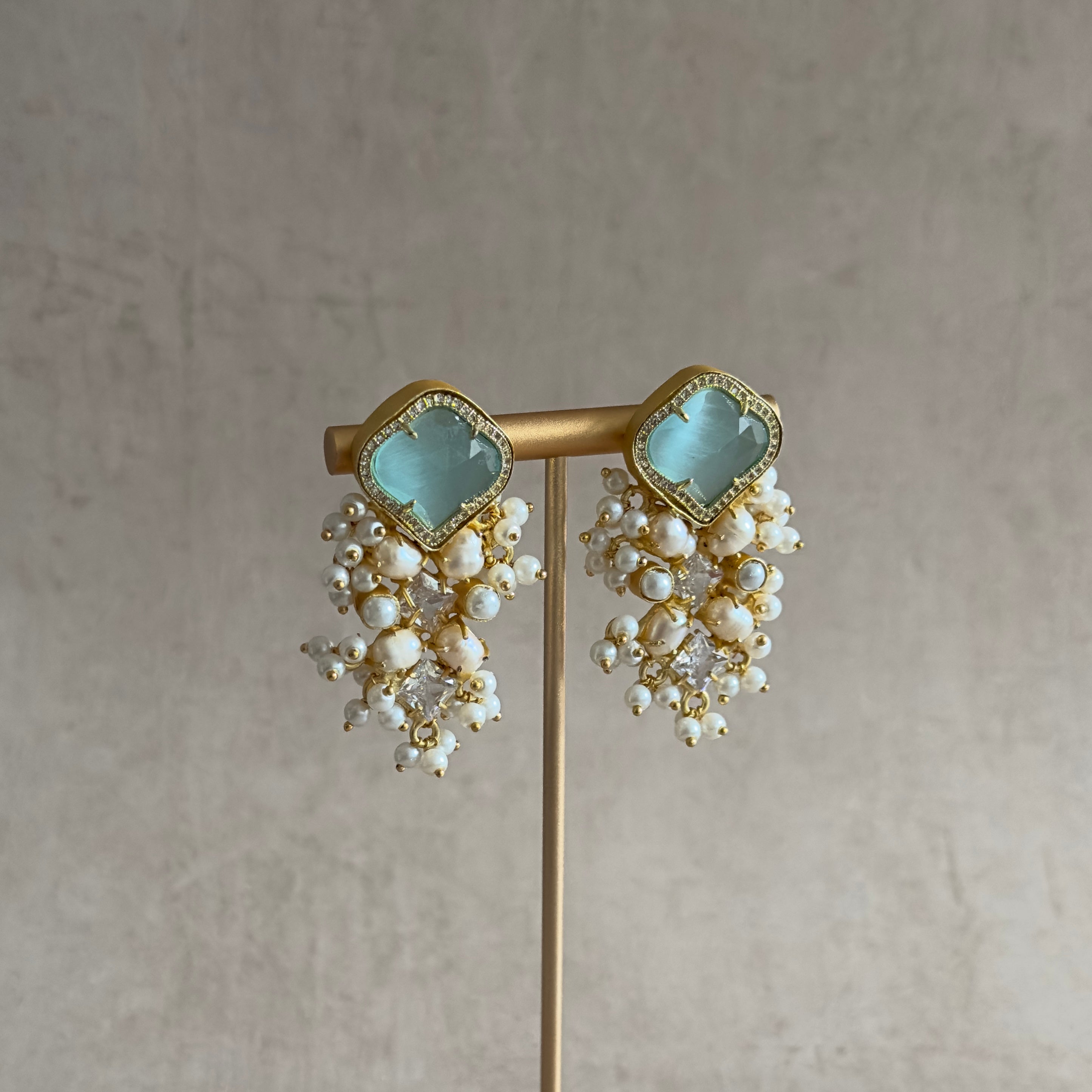 Imaan Aqua Crystal Stud Earrings - Ahseya & Co