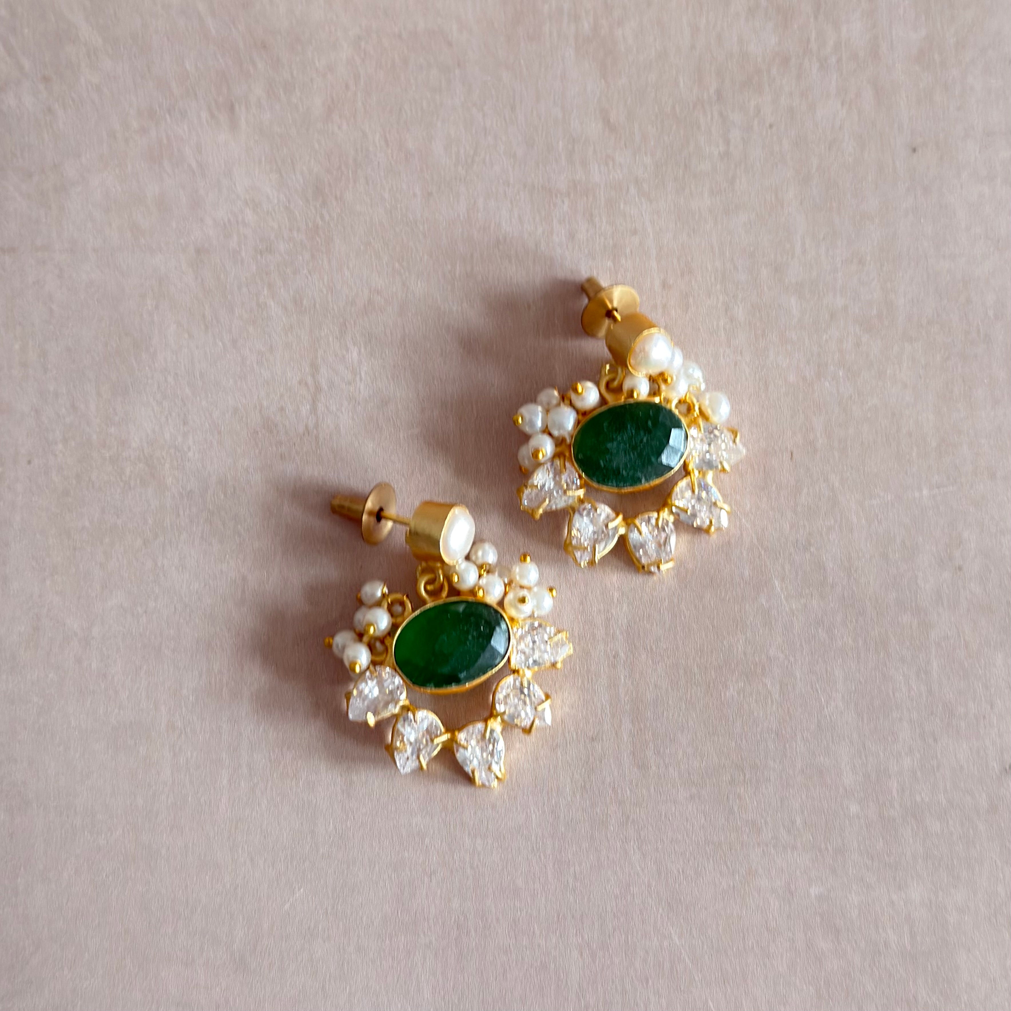 Cleo Green Crystal Drop Earrings - Ahseya & Co
