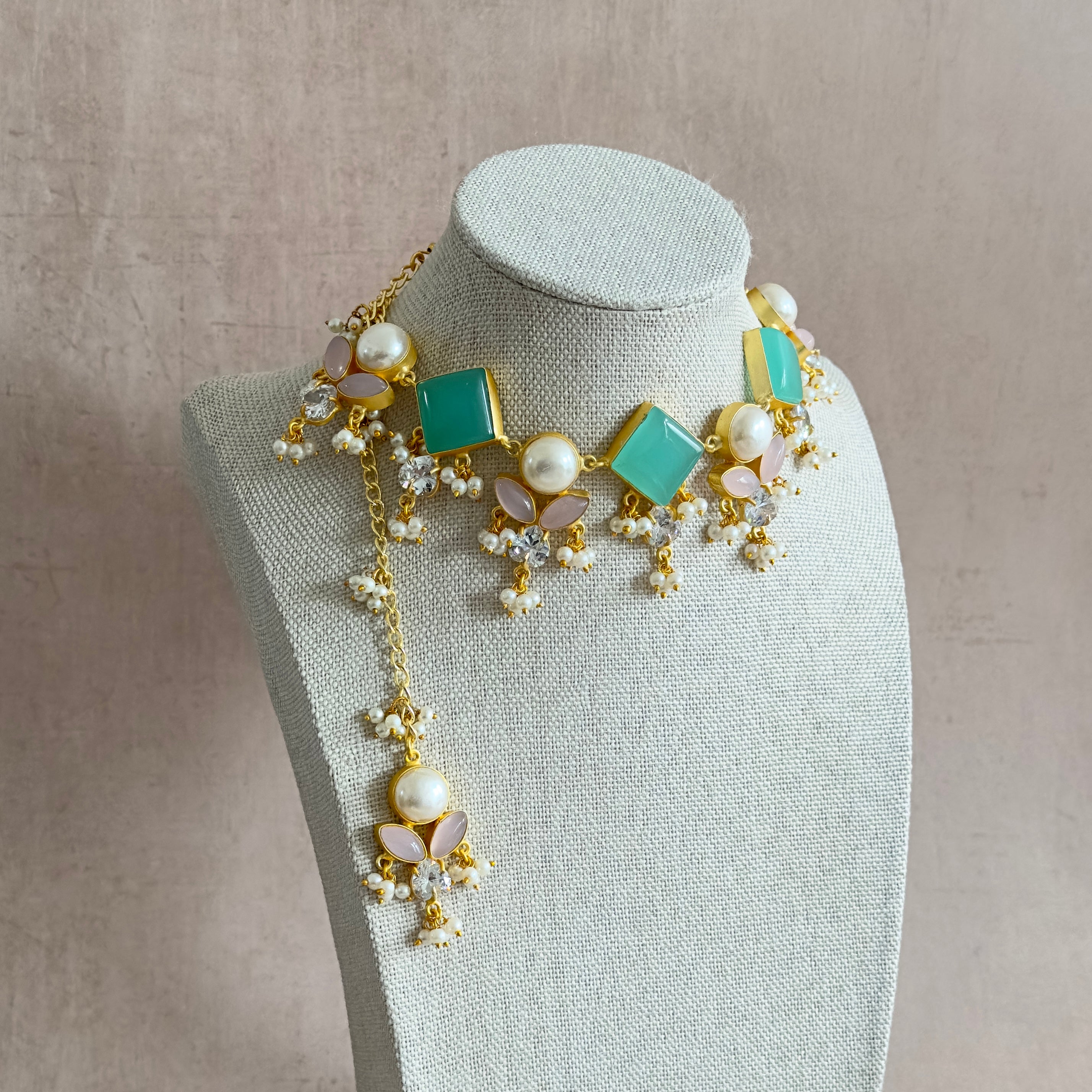 Cynthia Mint Pearl Necklace Set - Ahseya & Co