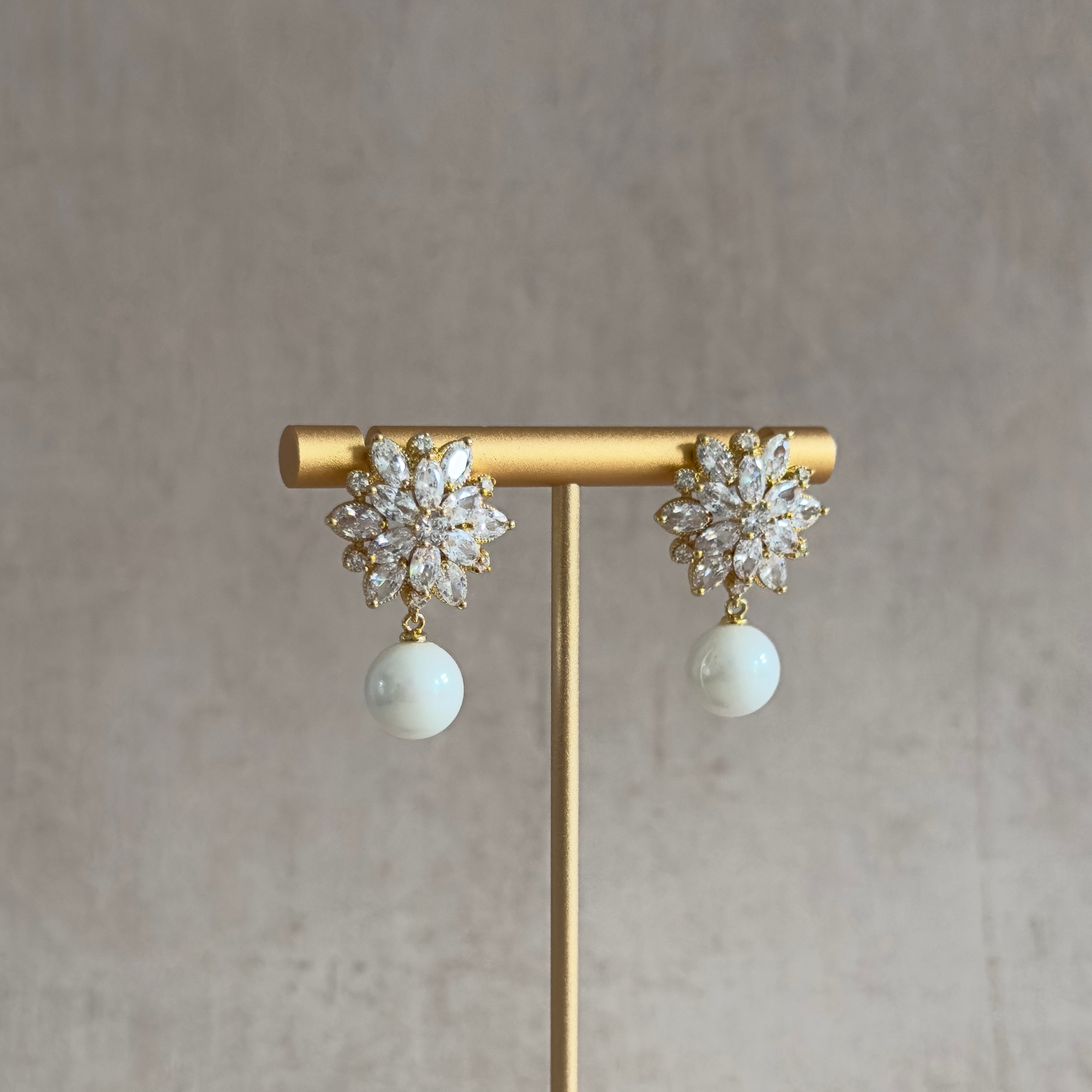 Gold Crystal Pearl Drop Earrings - Ahseya & Co.