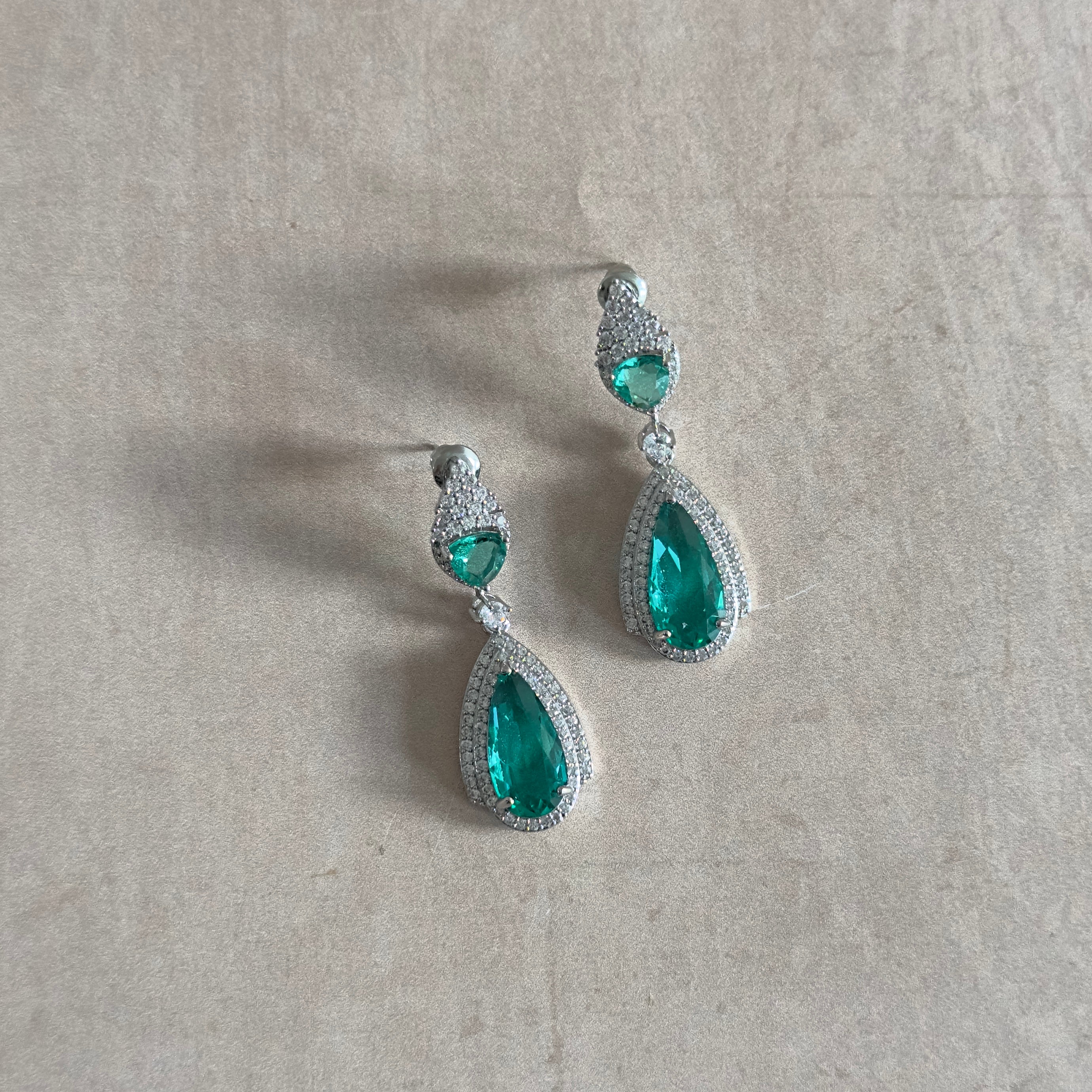 Tamin Teal Crystal Drop Earrings - Ahseya & Co.