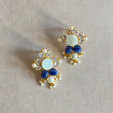 Rafia Navy Pearl Stud Earrings