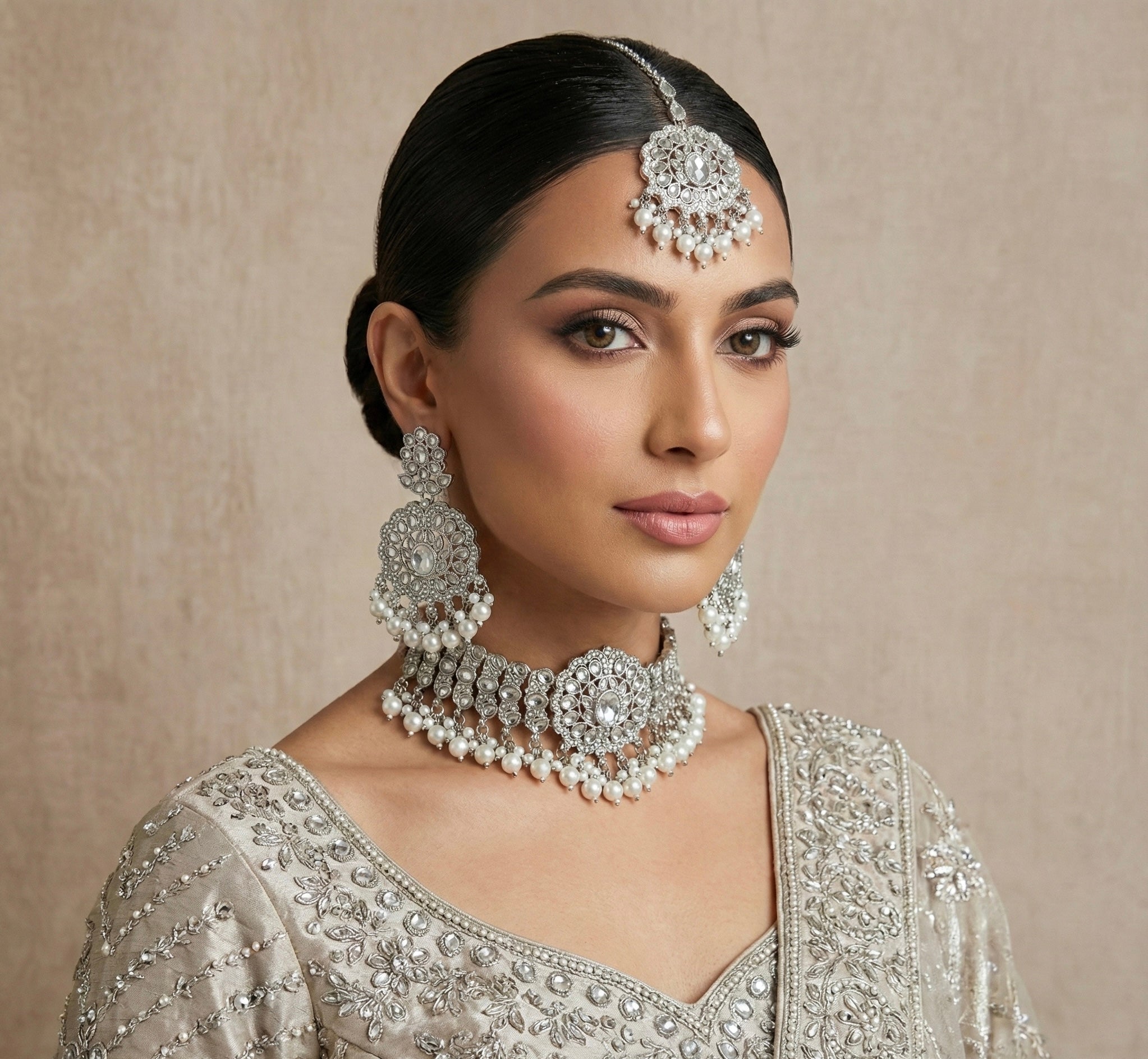 Zareefa Silver Choker Set - Ahseya & Co