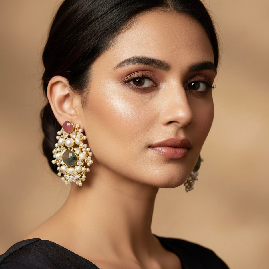 Safiya Pearl Crystal Stud Earrings - Ahseya & Co