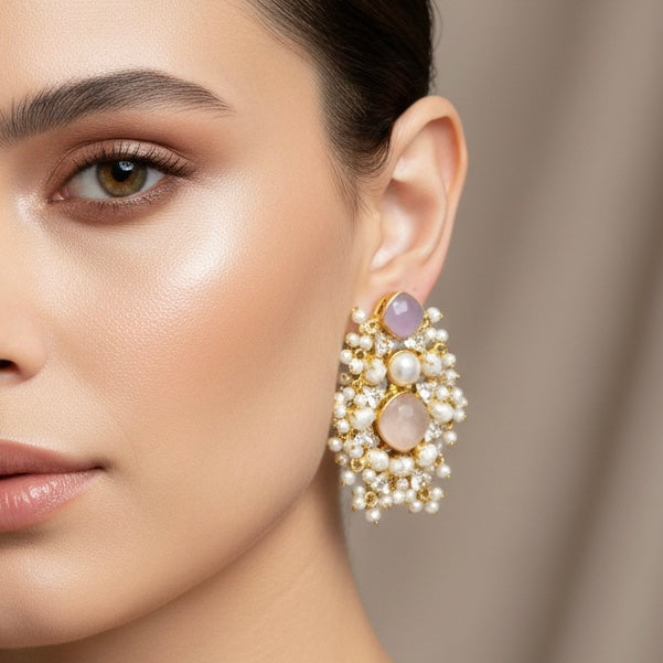 Safiya Pink Crystal Stud Earrings - Ahseya & Co